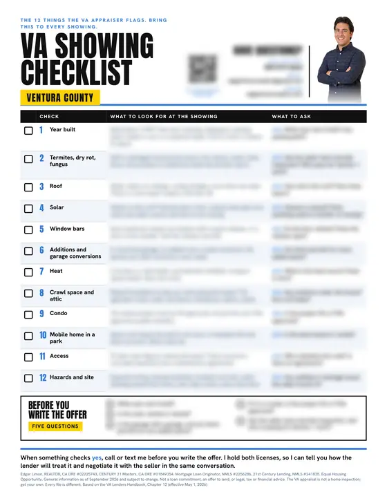 Preview of the one-page VA Showing Checklist for Ventura County, with the details blurred
